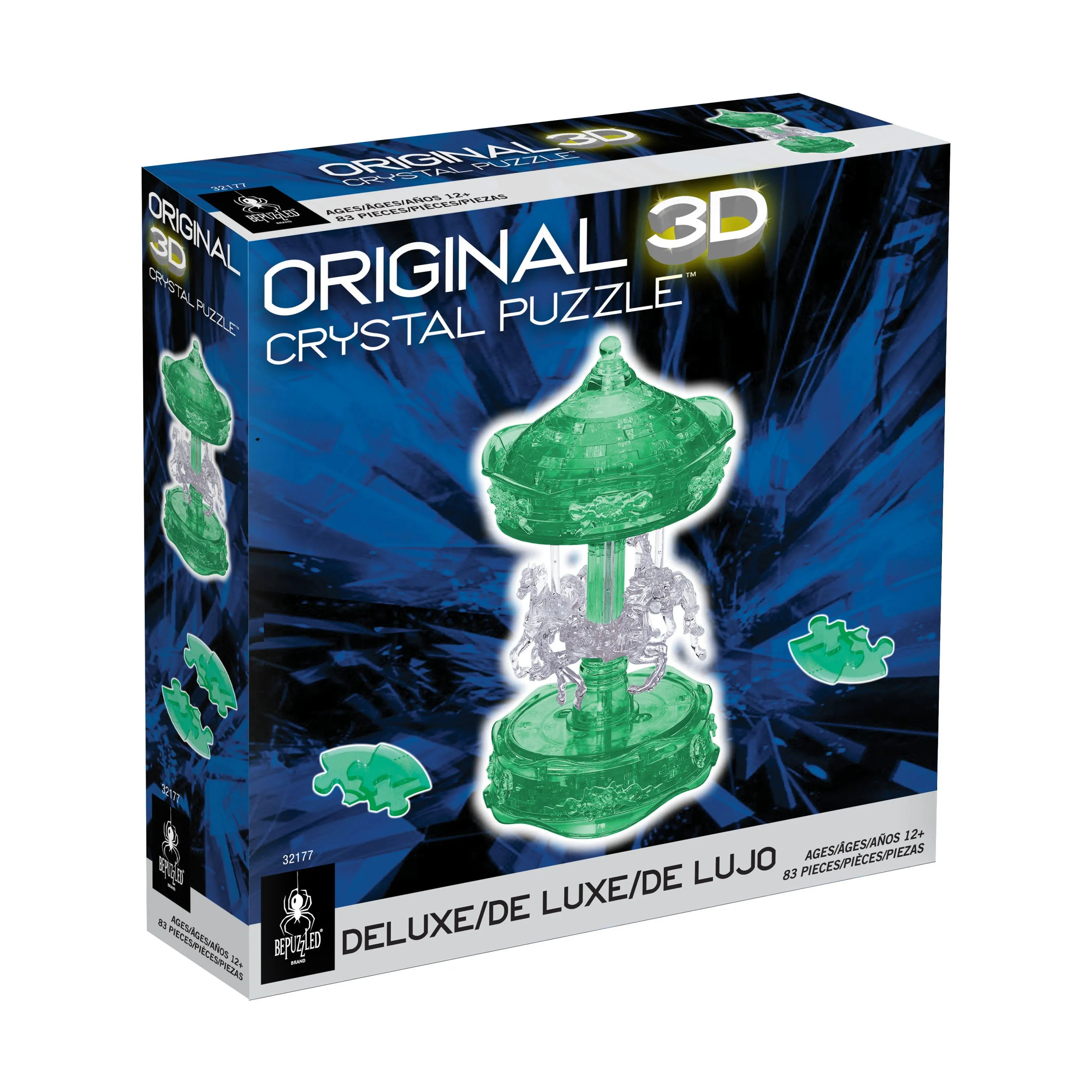 BePuzzled 3D Crystal Carousel Puzzle - Enchanting Green/White, 83 Pieces