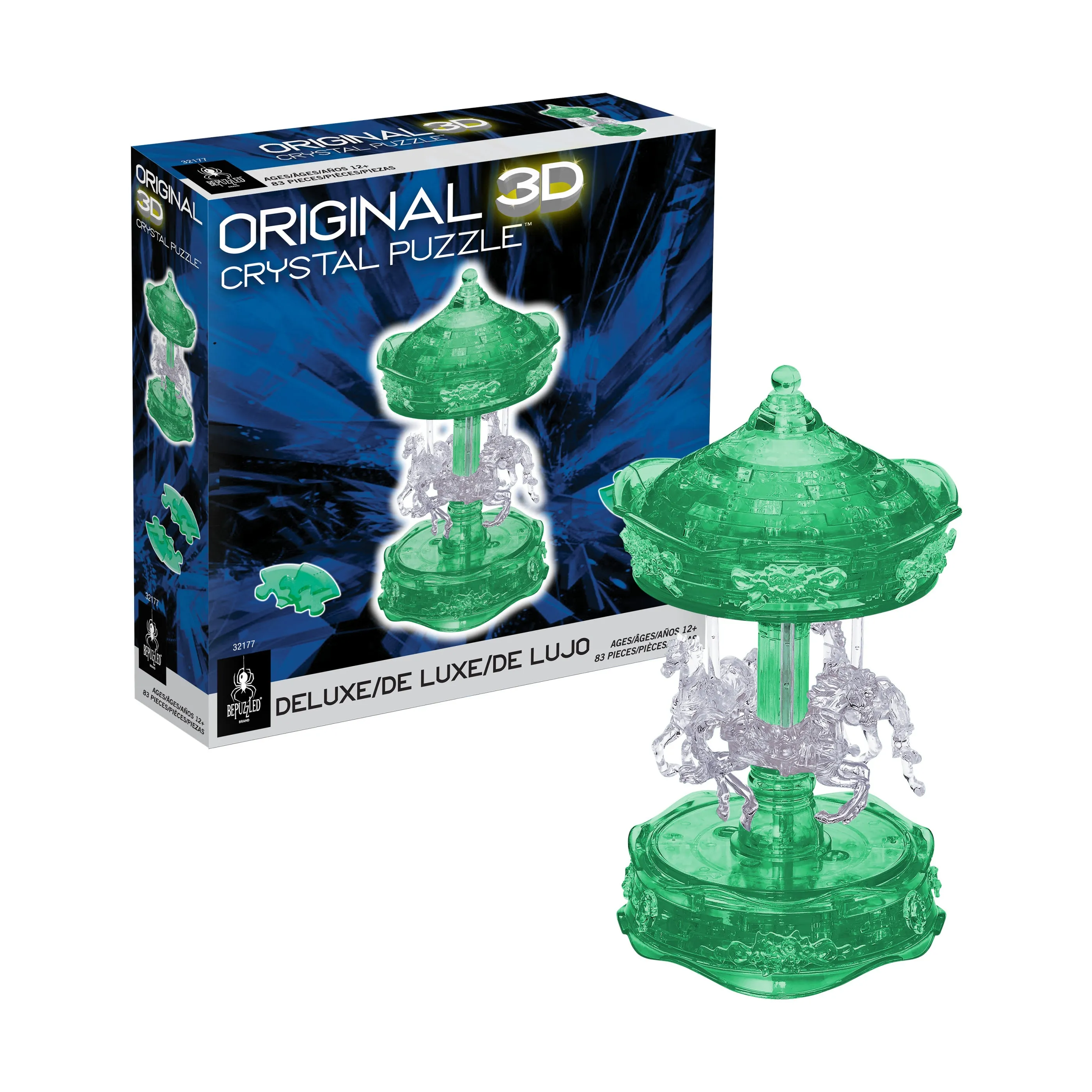 BePuzzled 3D Crystal Carousel Puzzle - Enchanting Green/White, 83 Pieces