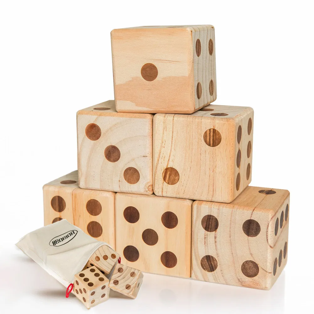 Bolaball Massive Outdoor Wooden Yard Dice Game Set - 6 Wood Dice with a Carry Bag
