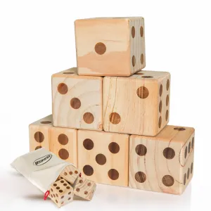 Bolaball Massive Outdoor Wooden Yard Dice Game Set - 6 Wood Dice with a Carry Bag