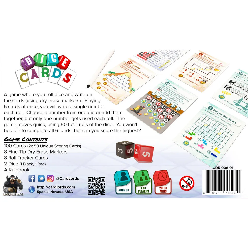 CardLords Dice Cards: 50 Roll & Write Mini Games, Ages 8 
