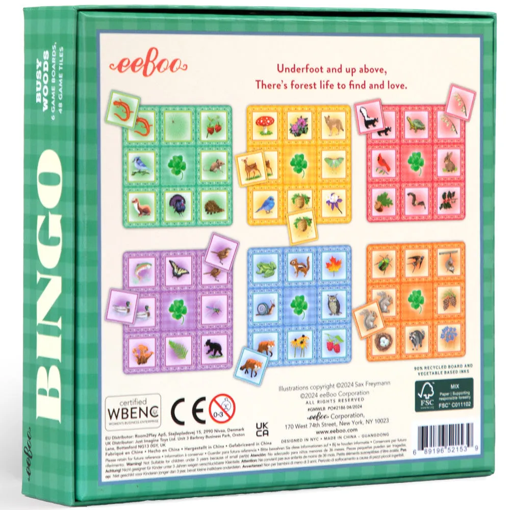eeBoo Busy Woods Bingo Game for Kids, Sweet Woodland Animal Edition