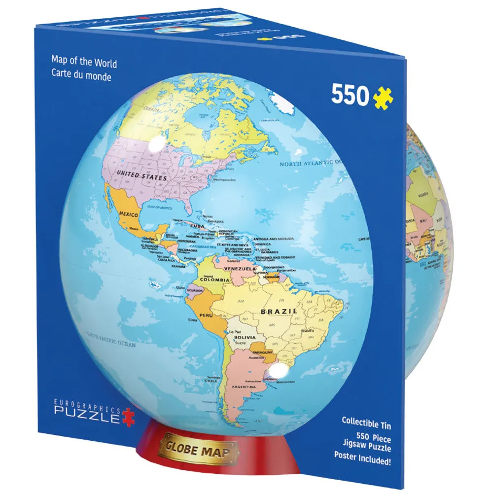 Eurographics World Map Jigsaw Puzzle in Decorative Tin - 550 Pieces