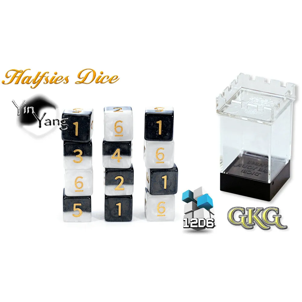 Gate Keeper Games Halfsies Dice: Yin Yang -12d6 Black & White Set