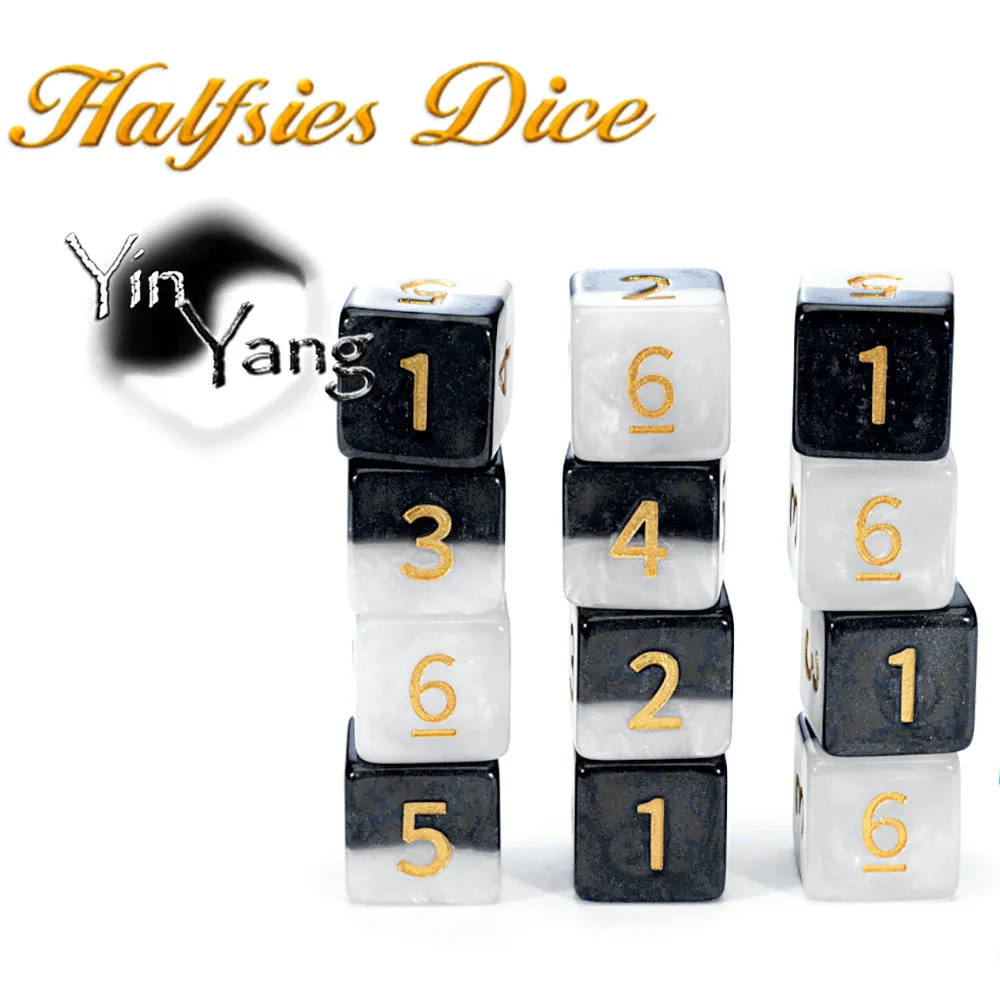 Gate Keeper Games Halfsies Dice: Yin Yang -12d6 Black & White Set