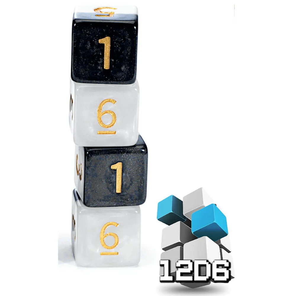 Gate Keeper Games Halfsies Dice: Yin Yang -12d6 Black & White Set