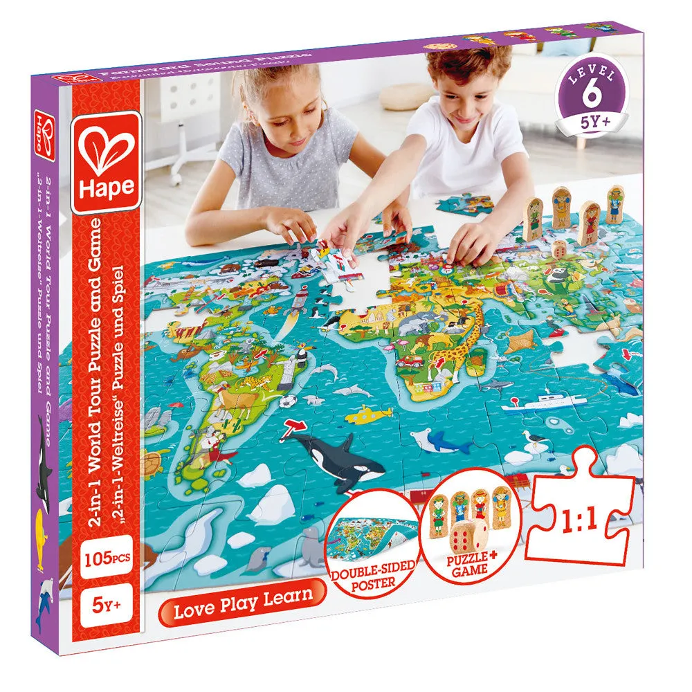 Hape 2-In-1 World Tour Puzzle & Game - 105pc