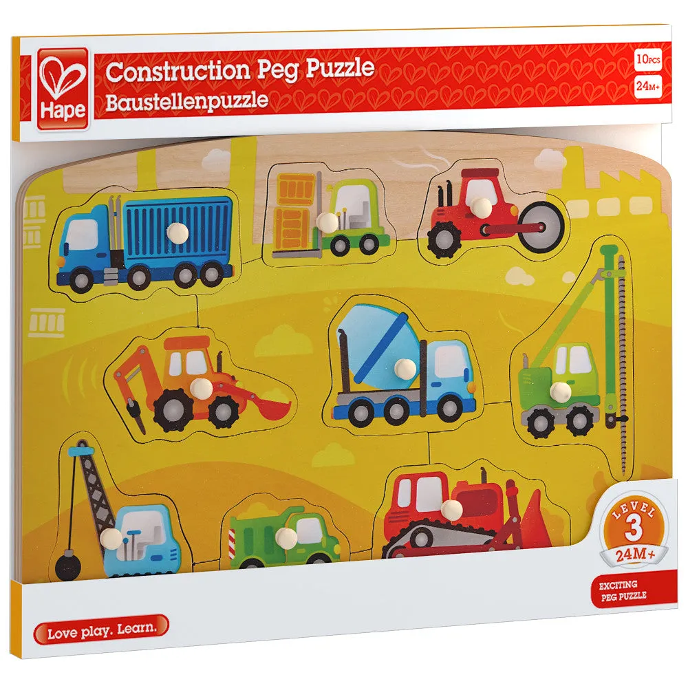 Hape Construction Site 10pc Wooden Peg Puzzle