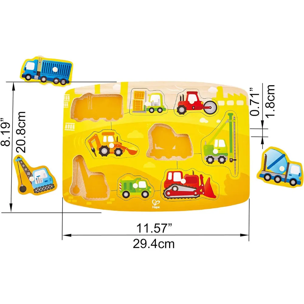 Hape Construction Site 10pc Wooden Peg Puzzle