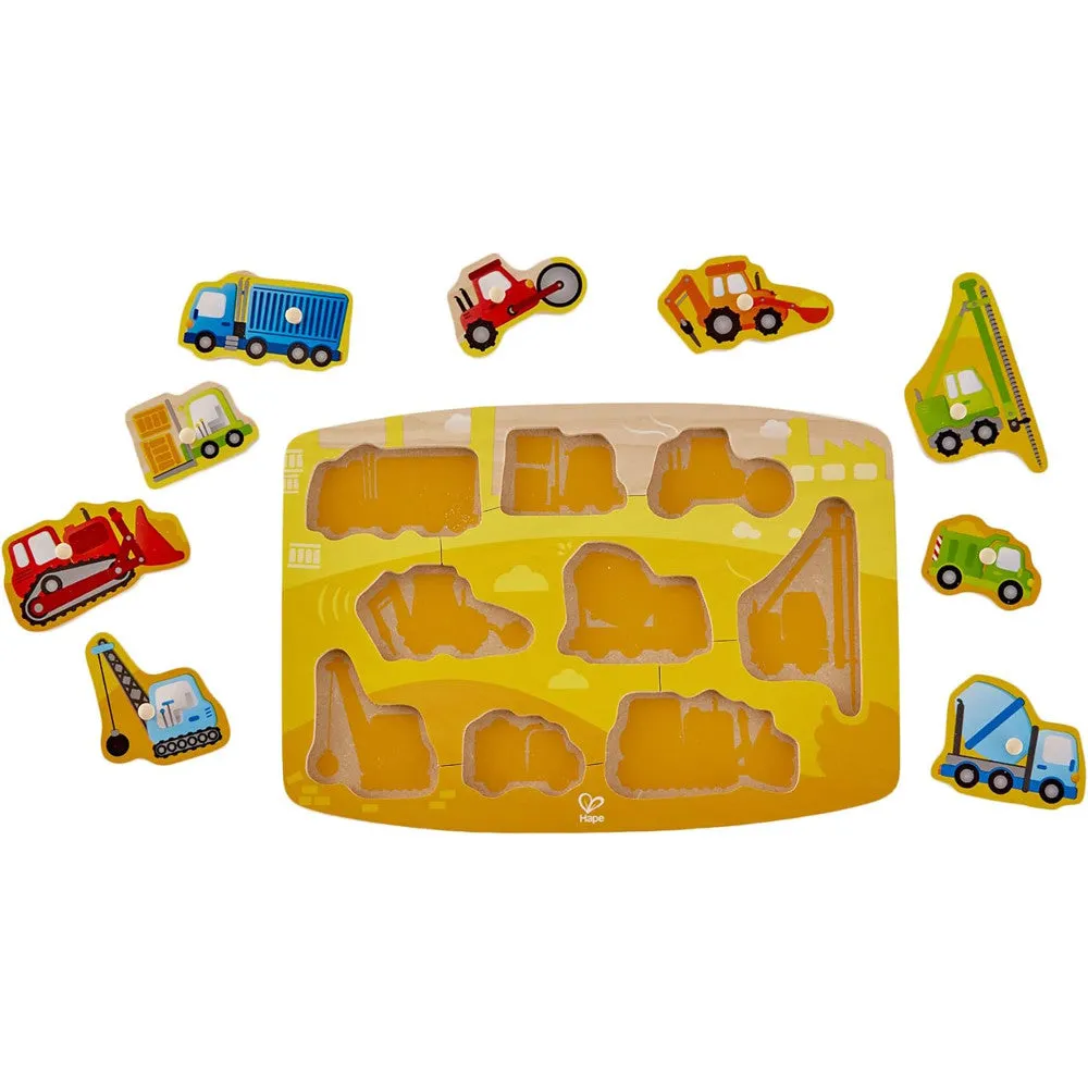 Hape Construction Site 10pc Wooden Peg Puzzle