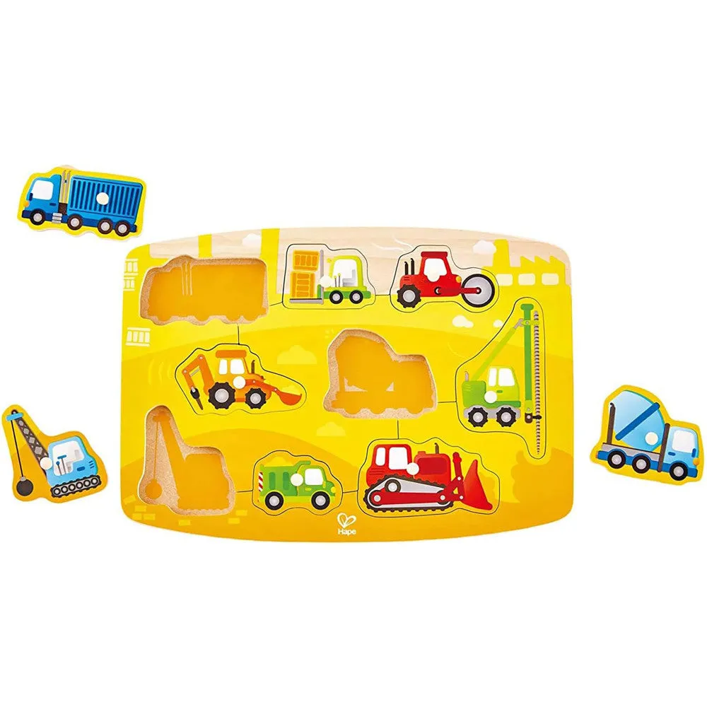 Hape Construction Site 10pc Wooden Peg Puzzle