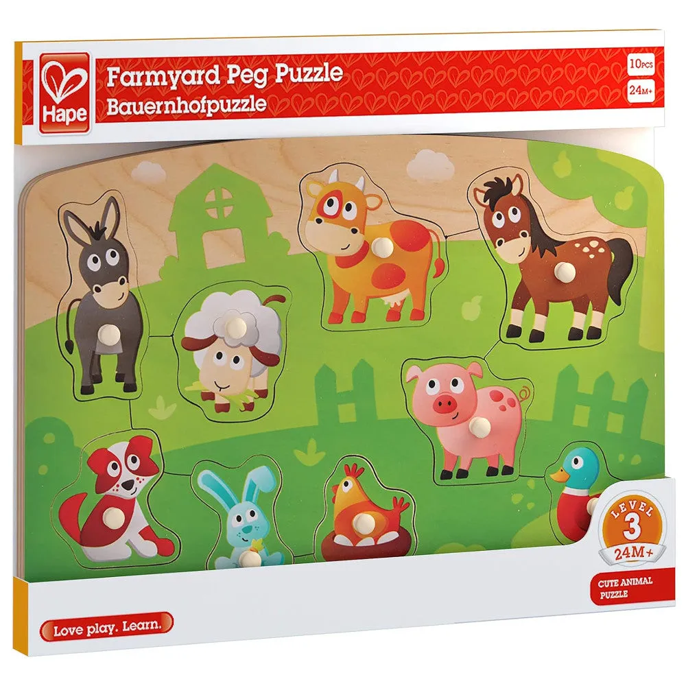 Hape Farmyard Wooden Peg Puzzle - 10pc