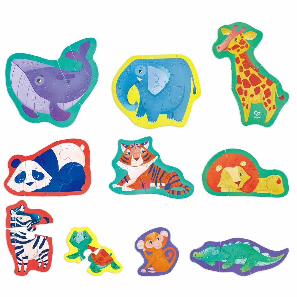 Hape Jungle Friends 10-Pack Animal Shaped Puzzles