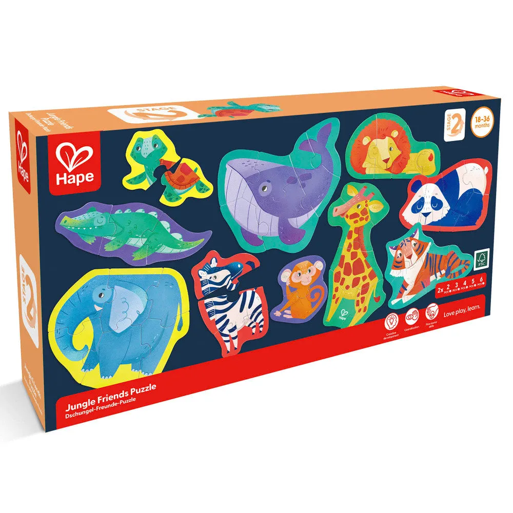 Hape Jungle Friends 10-Pack Animal Shaped Puzzles