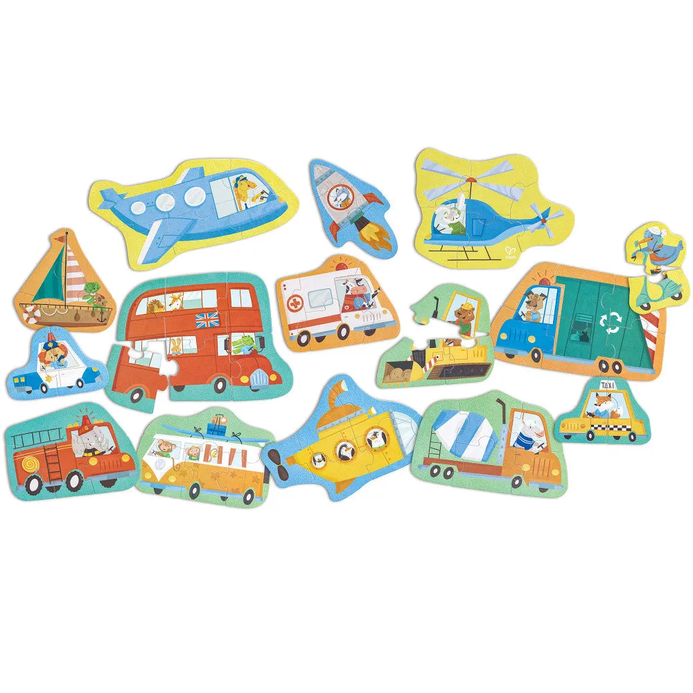Hape Wheels & Wonders 15-Pack Mini Vehicle Puzzles