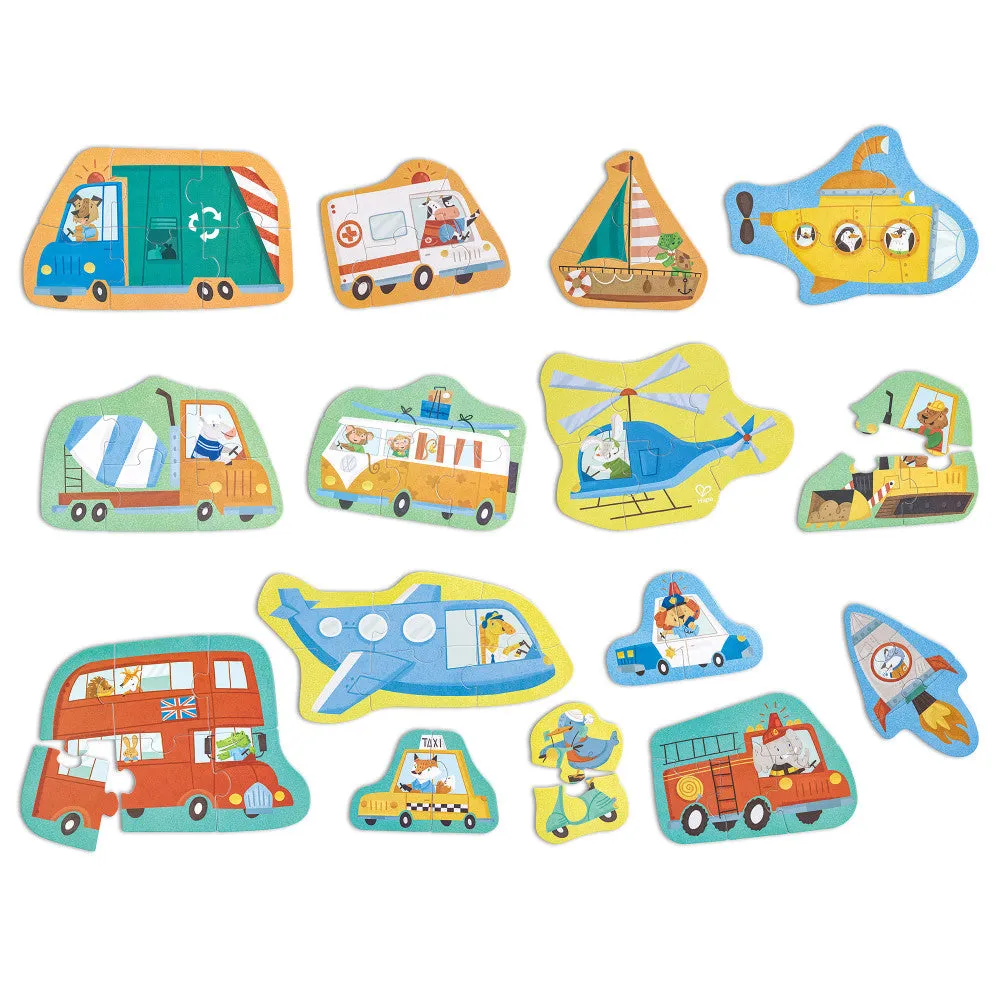 Hape Wheels & Wonders 15-Pack Mini Vehicle Puzzles