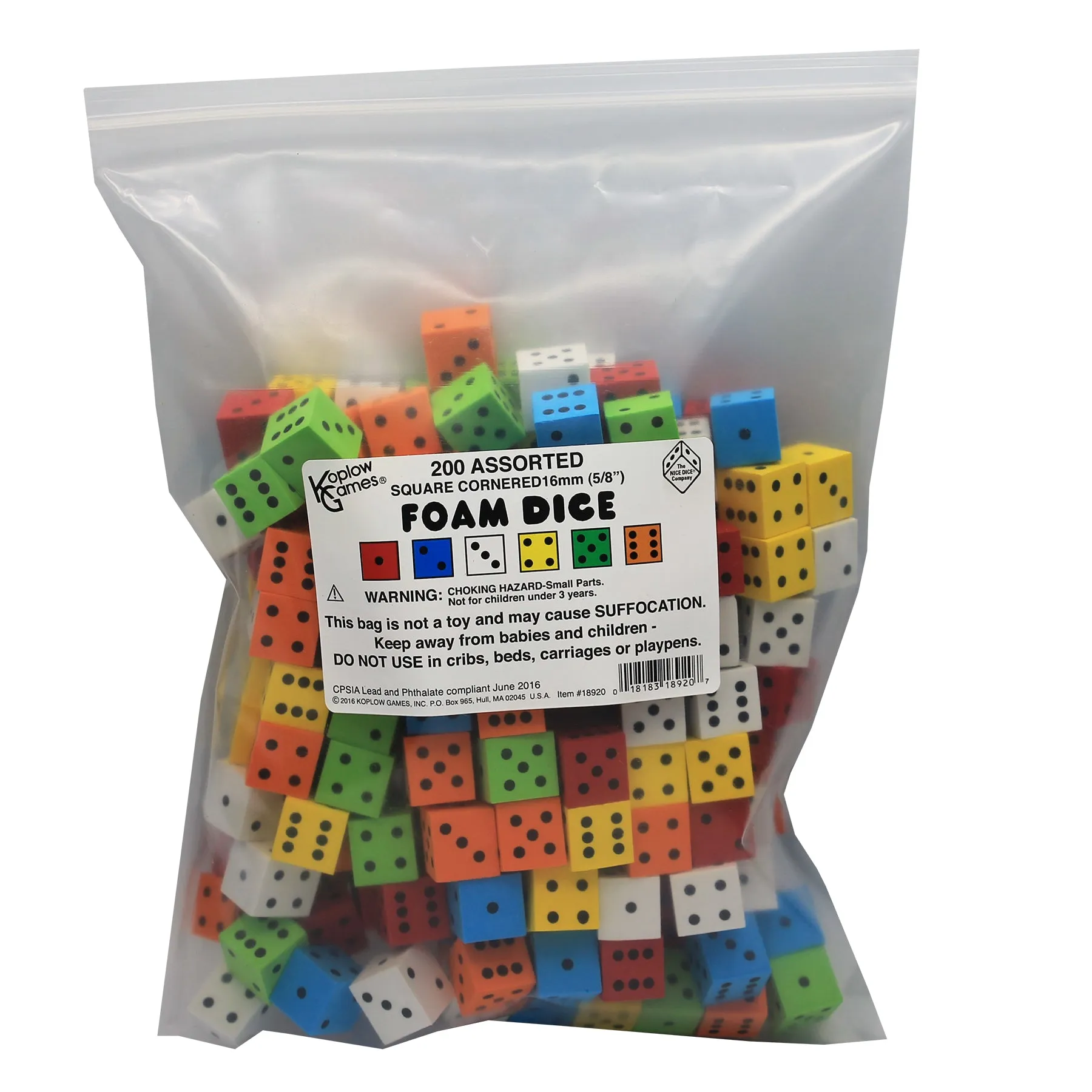 Koplow Games Multi-Color Foam Spot Dice Set, 16mm - 200 Pack