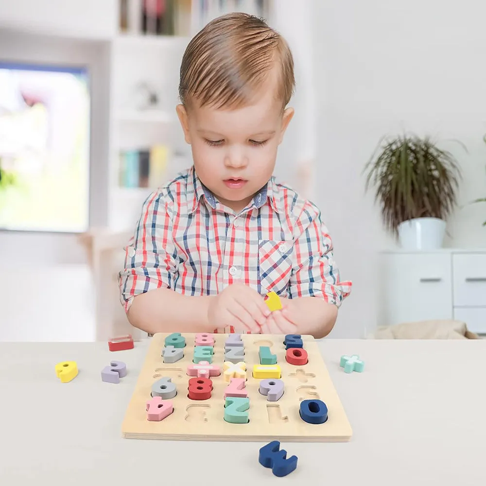 LEO & FRIENDS Colorful Wooden Chunky Number Math Puzzle - 26 Pieces, Learning Toy