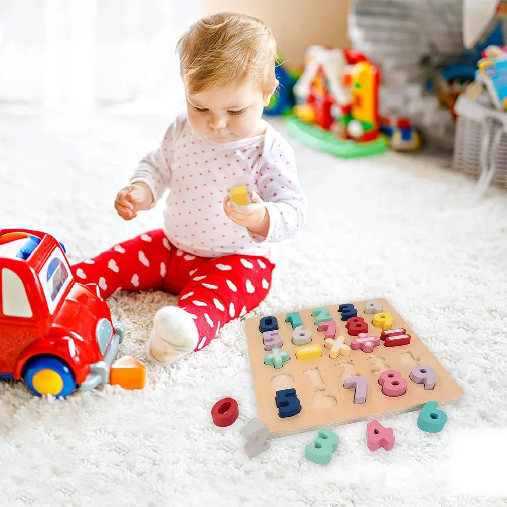 LEO & FRIENDS Colorful Wooden Chunky Number Math Puzzle - 26 Pieces, Learning Toy