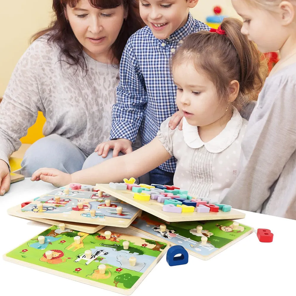 LEO & FRIENDS Colorful Wooden Chunky Number Math Puzzle - 26 Pieces, Learning Toy