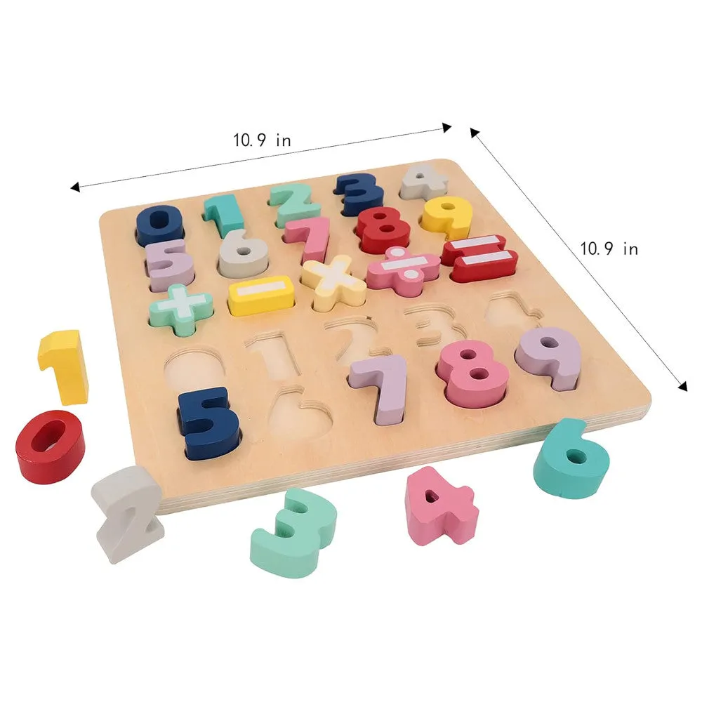 LEO & FRIENDS Colorful Wooden Chunky Number Math Puzzle - 26 Pieces, Learning Toy