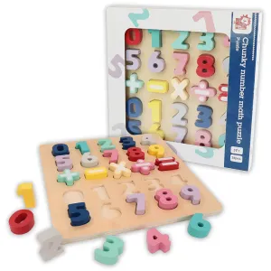 LEO & FRIENDS Colorful Wooden Chunky Number Math Puzzle - 26 Pieces, Learning Toy