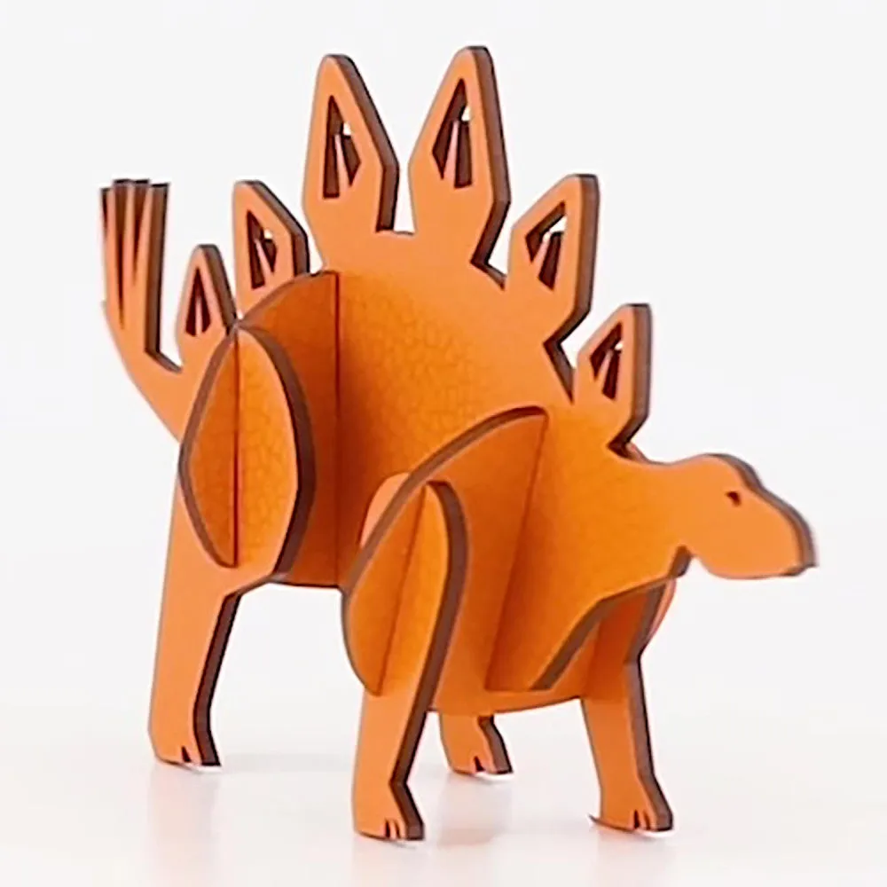 Little & Wood: Stegosaurus Orange 3D Wooden Puzzle Kit - Medium