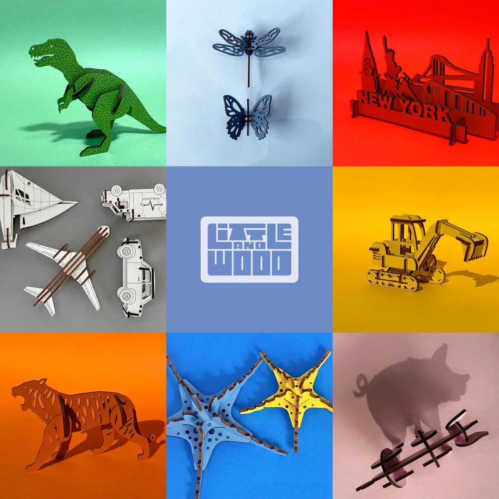 Little & Wood: Stegosaurus Orange 3D Wooden Puzzle Kit - Medium