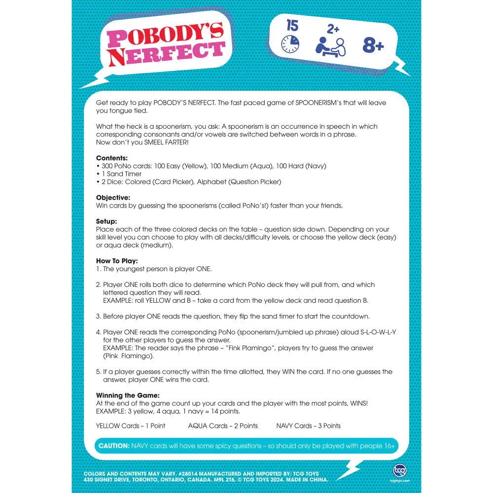 Longshore Pobody's Nerfect Game - Party Game with 300 Spoonerism Cards