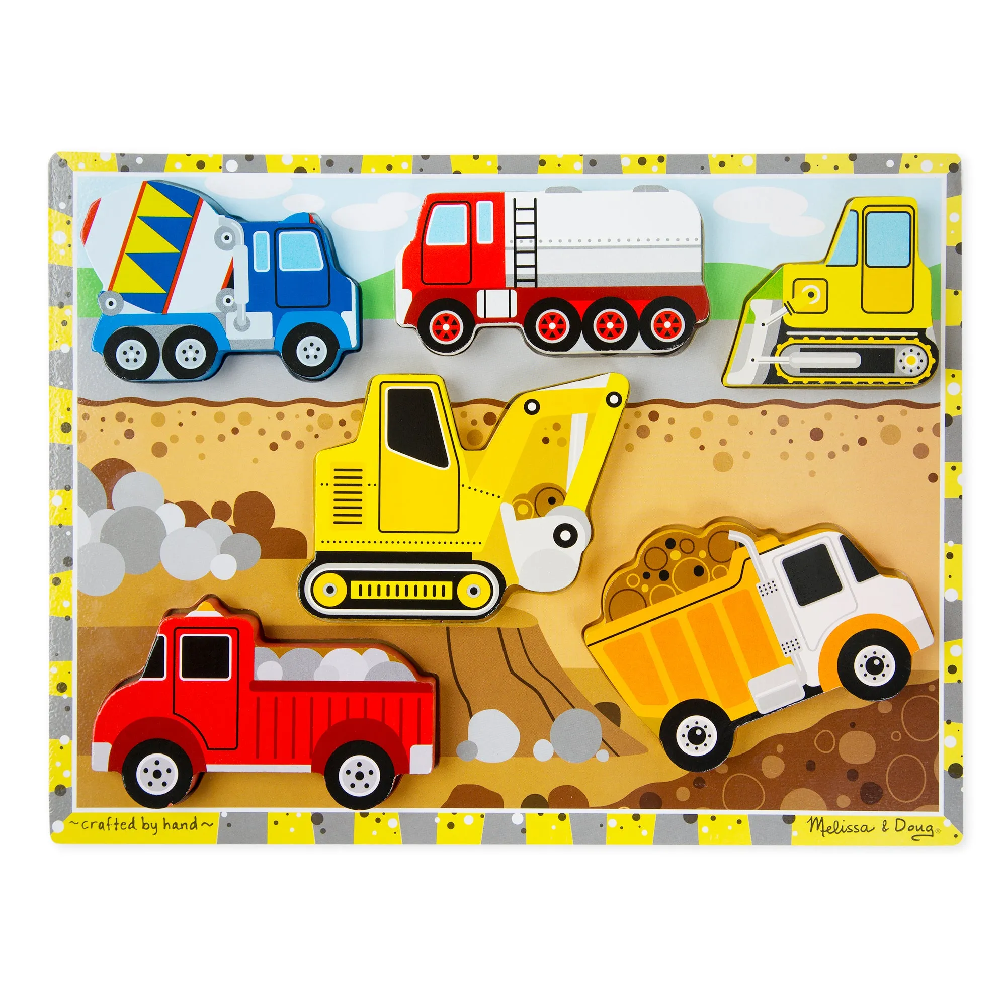 Melissa & Doug Construction Vehicles 6-Piece Wooden Chunky Puzzle