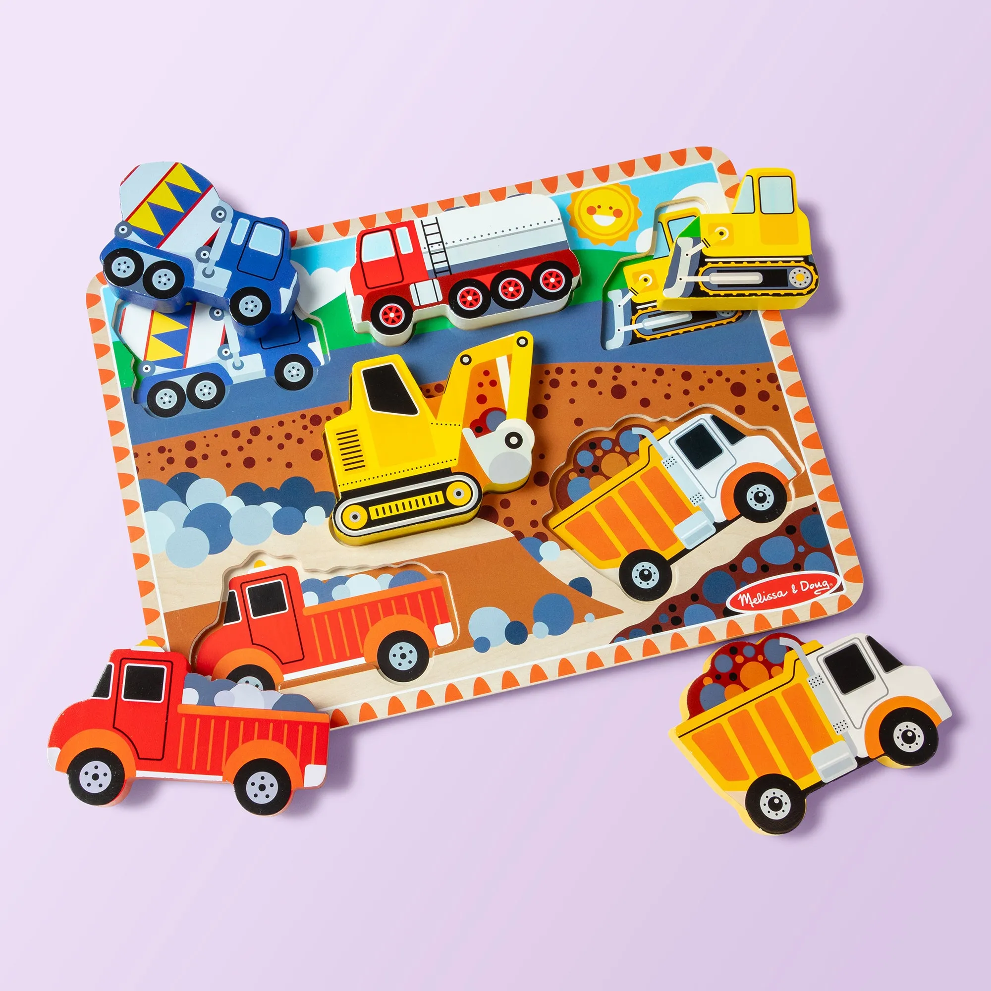 Melissa & Doug Construction Vehicles 6-Piece Wooden Chunky Puzzle