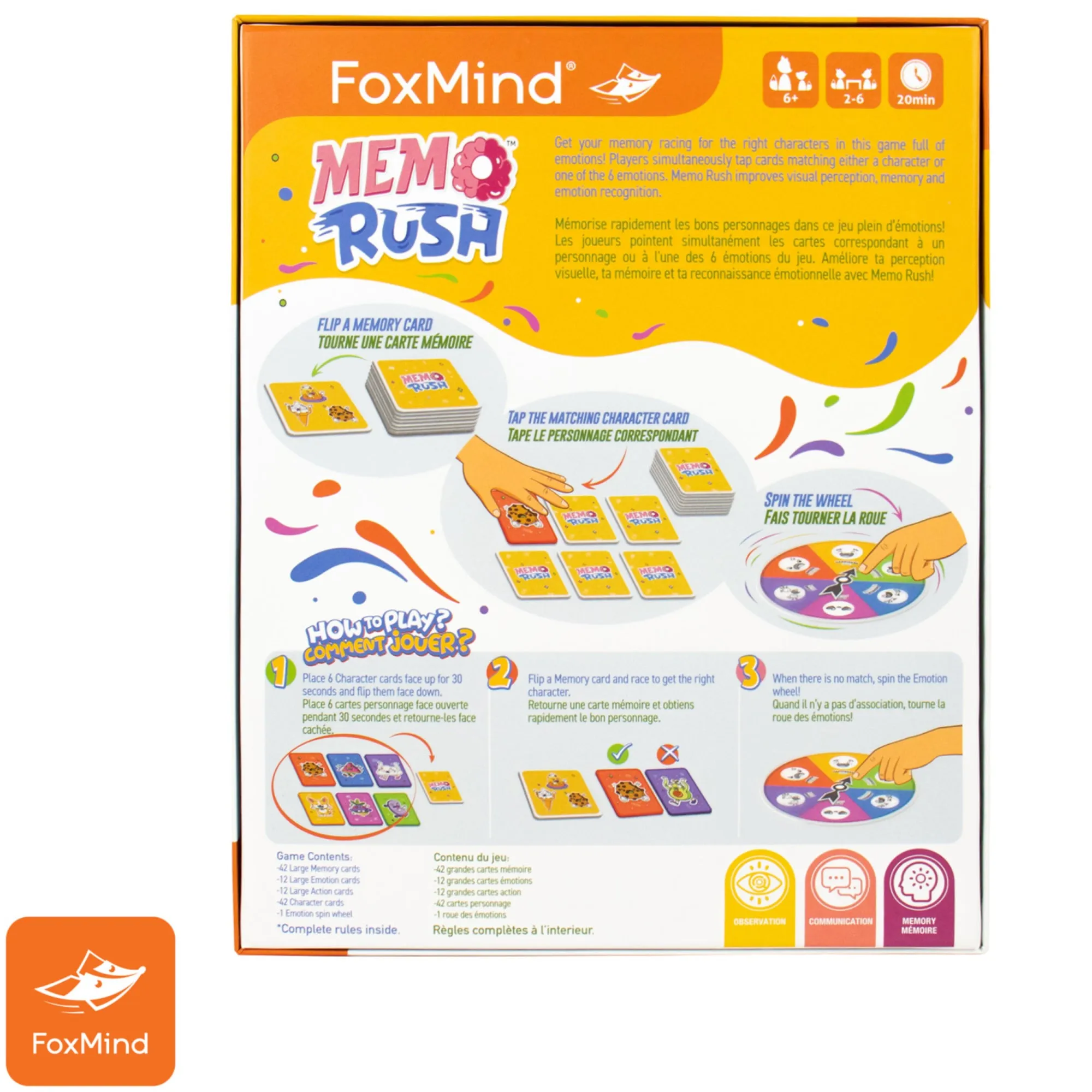 Memo Rush - FoxMind Matching Memory Emotion Game for Family Game Night
