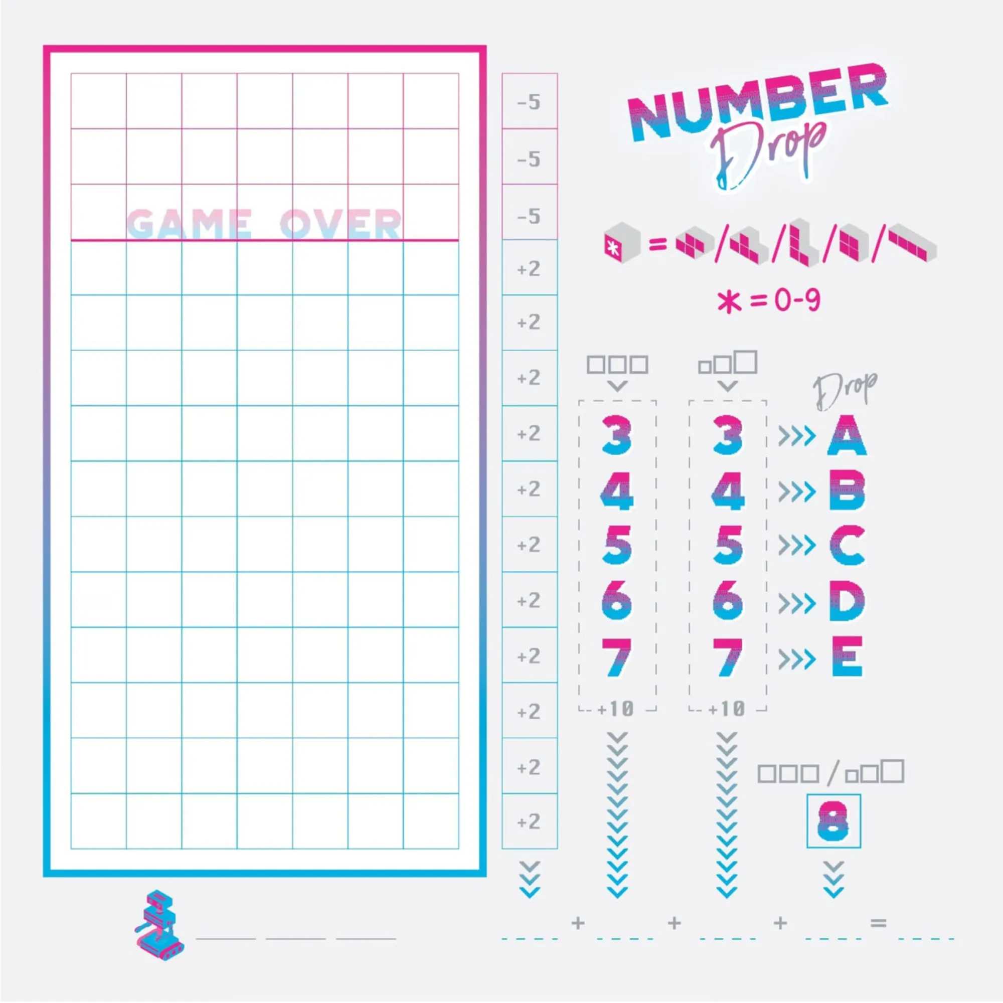 Number Drop Retro Edition Roll & Write Strategy Game