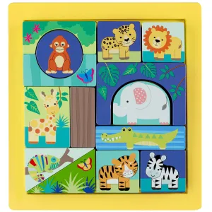 Orange Tree Toys Jungle Animals Wooden Block Puzzle for Toddlers - Ages 1 