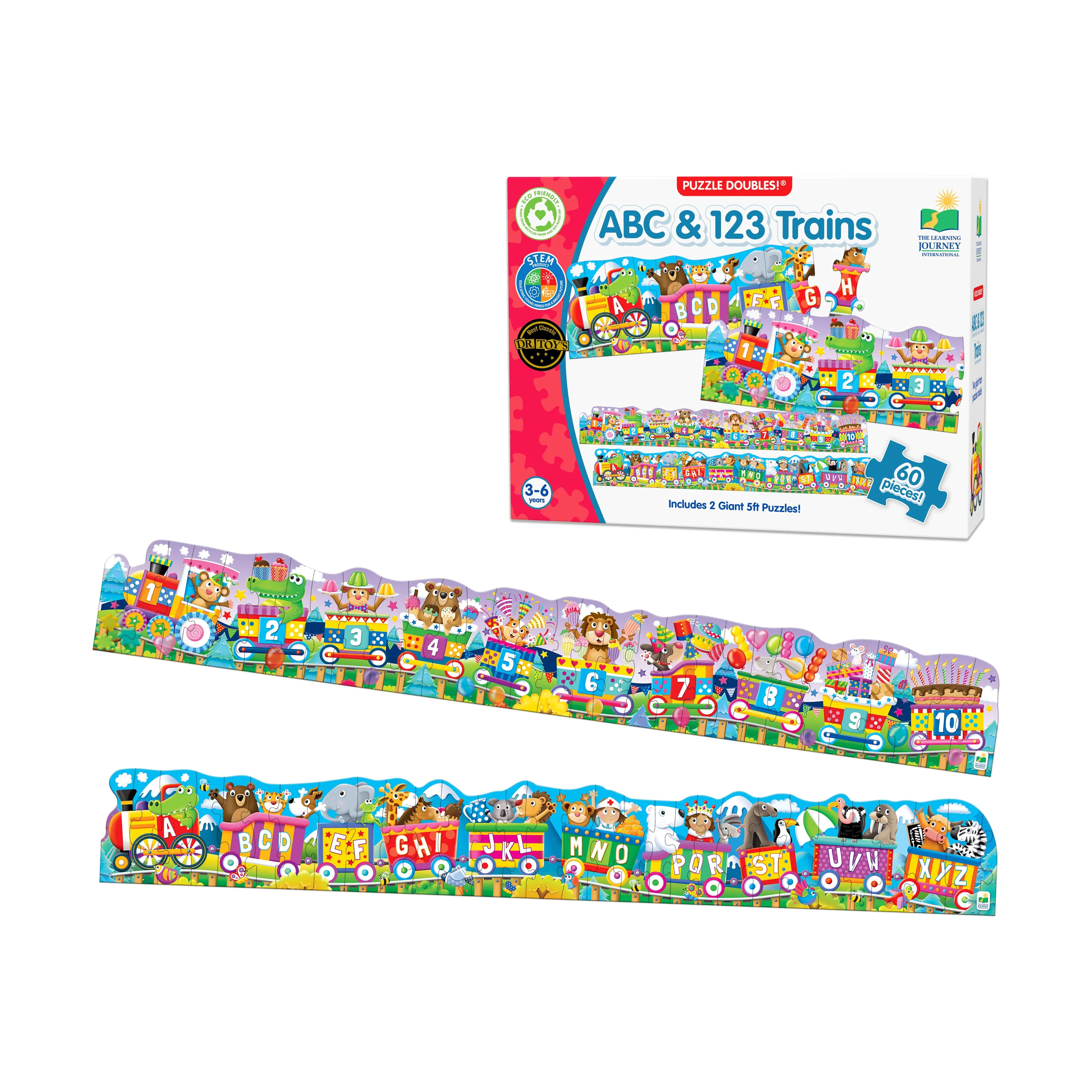 Puzzle Doubles! ABC & 123 Trains Floor Puzzles - 60 pcs