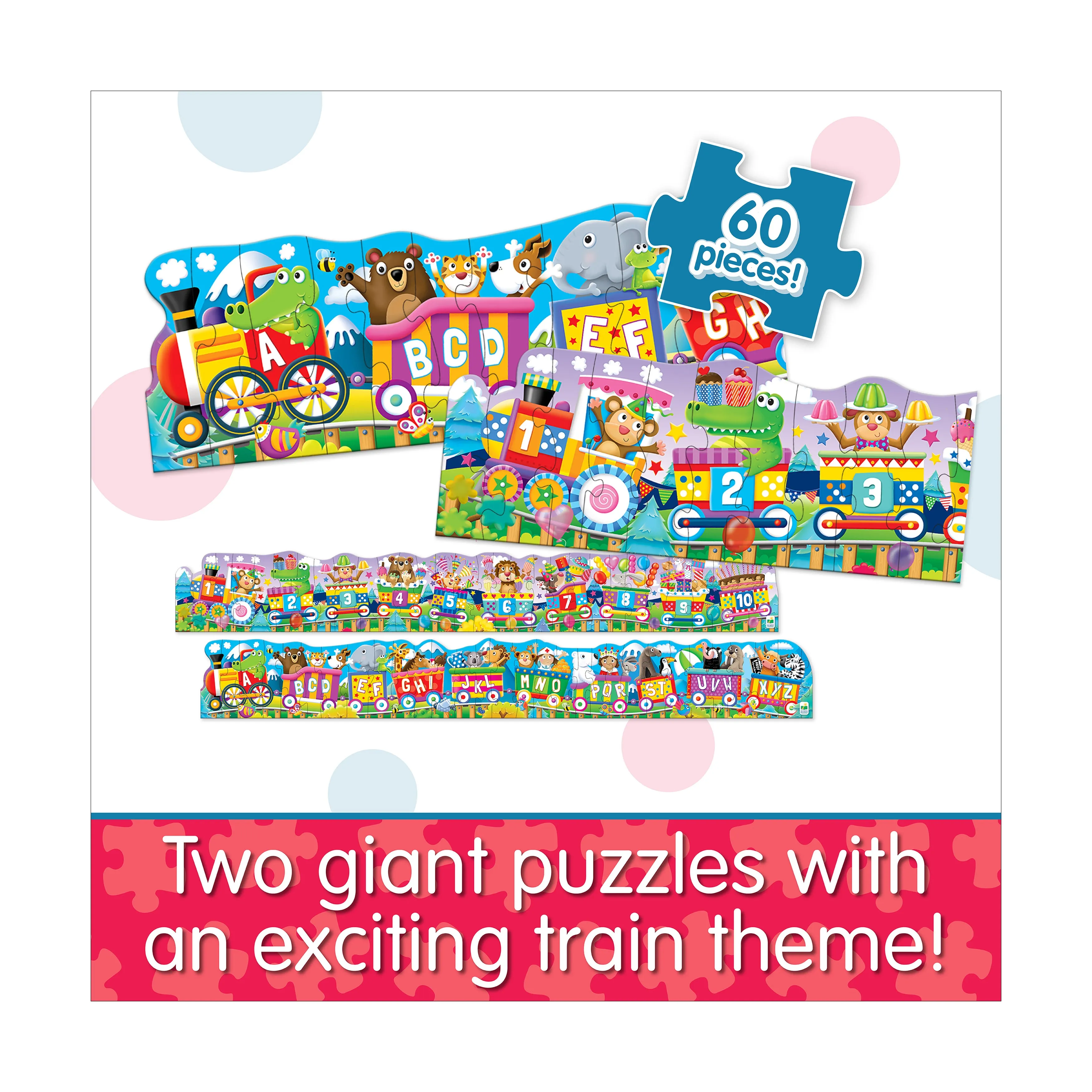 Puzzle Doubles! ABC & 123 Trains Floor Puzzles - 60 pcs