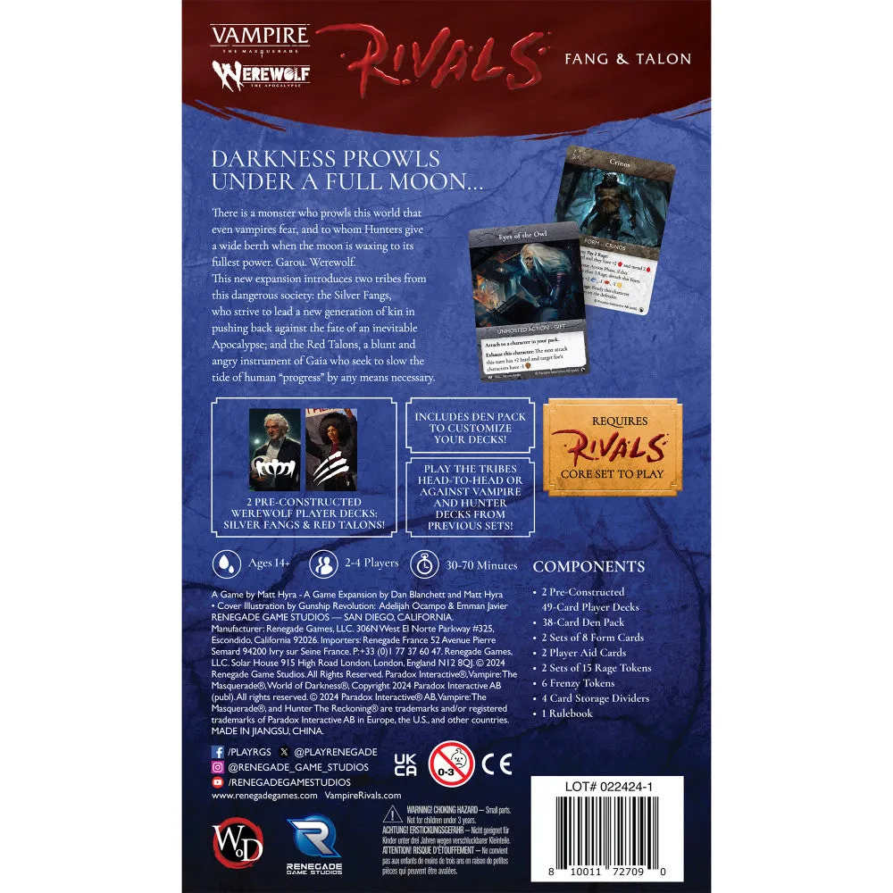 Renegade Game Studios Vampire: The Masquerade - Fang and Talon Expansion