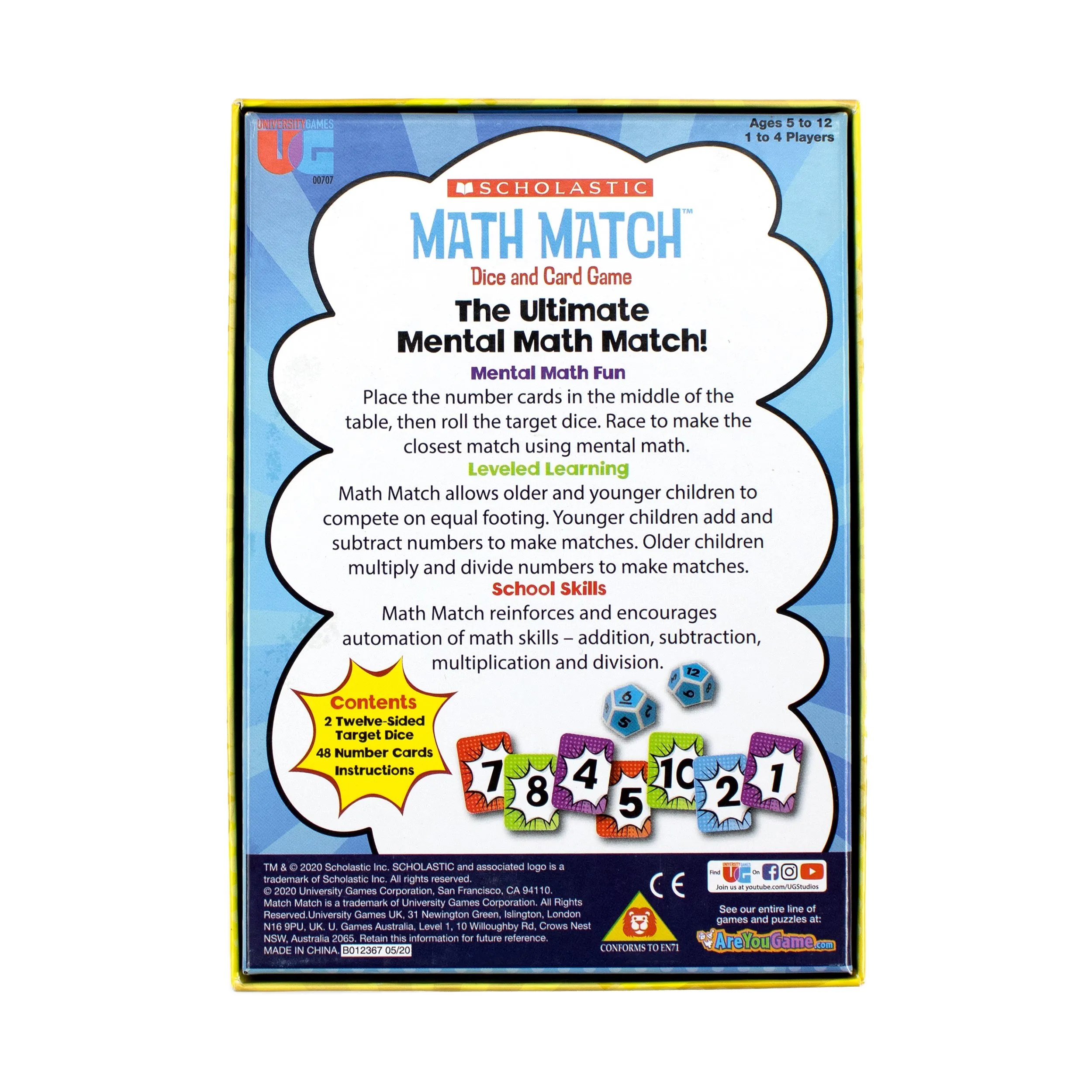 Scholastic Math Match Dice and Card Game - Educational Fun for Ages 6 