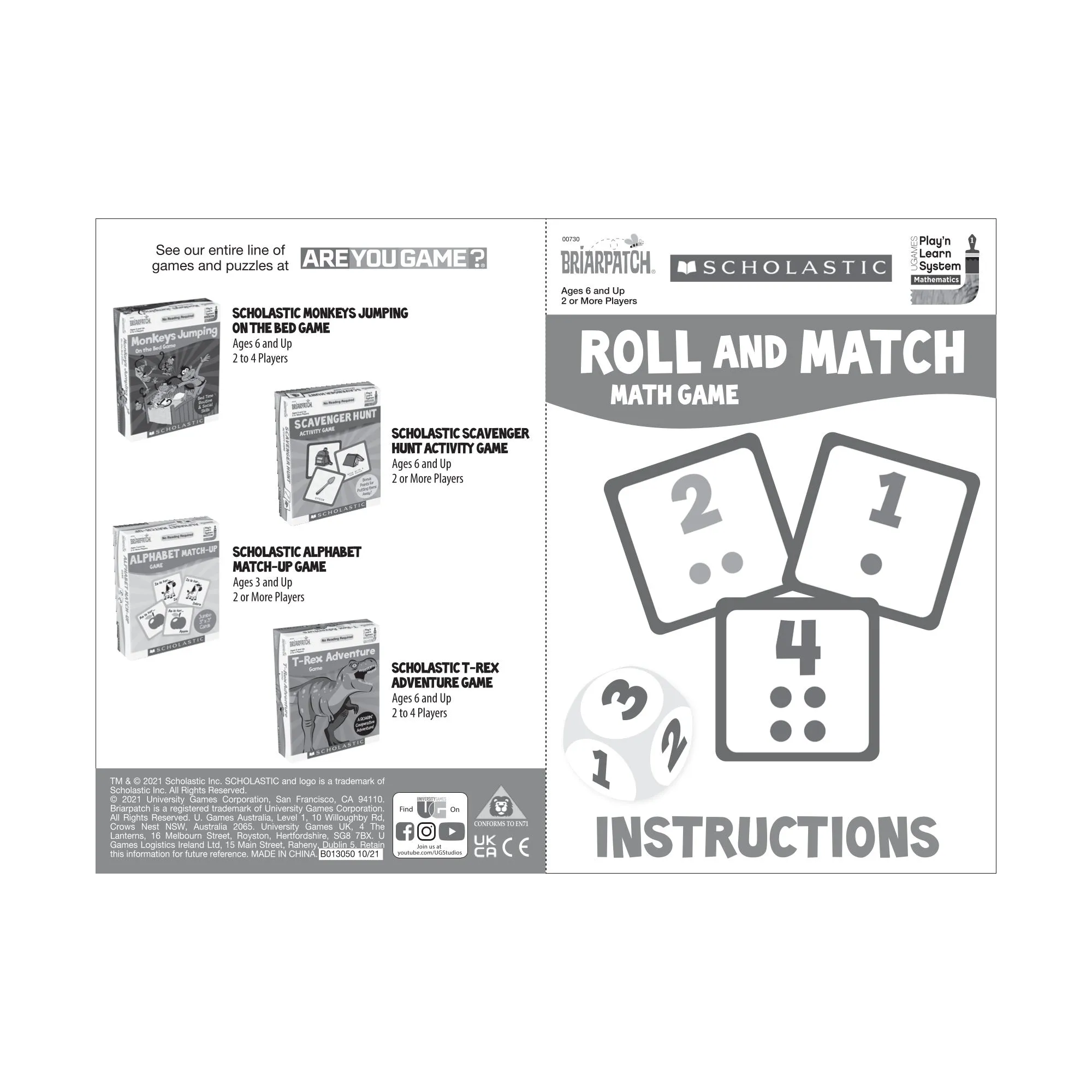 Scholastic Roll and Match Math Game - Dice and Number Fun