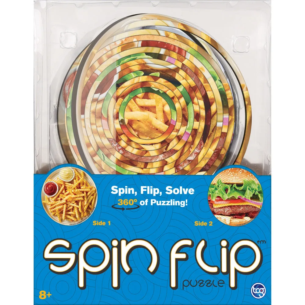 Spin Flip Puzzle: Burger & Fries - 14 Rings - Double-Sided Challenge
