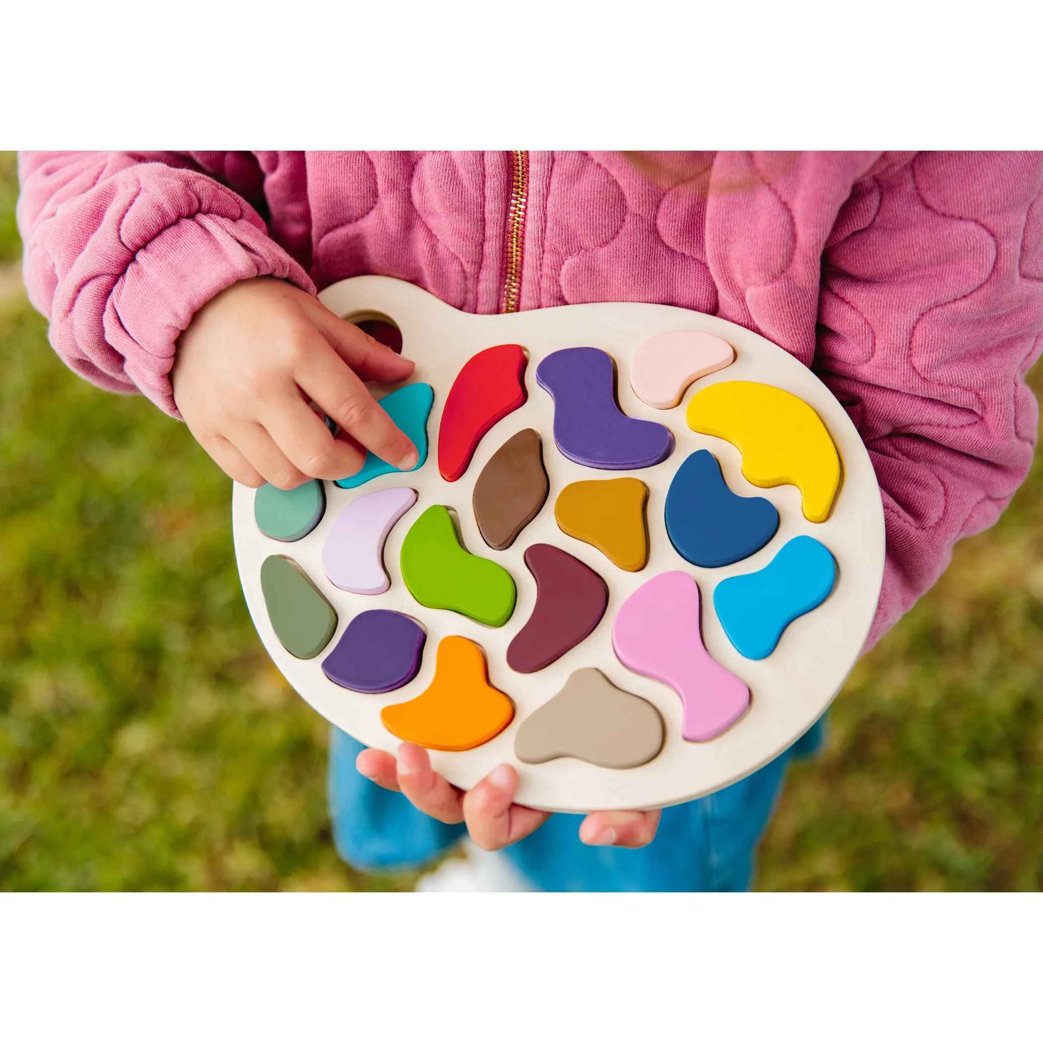 The Freckled Frog Colorful Artist Palette Wooden Puzzle - 19 pc