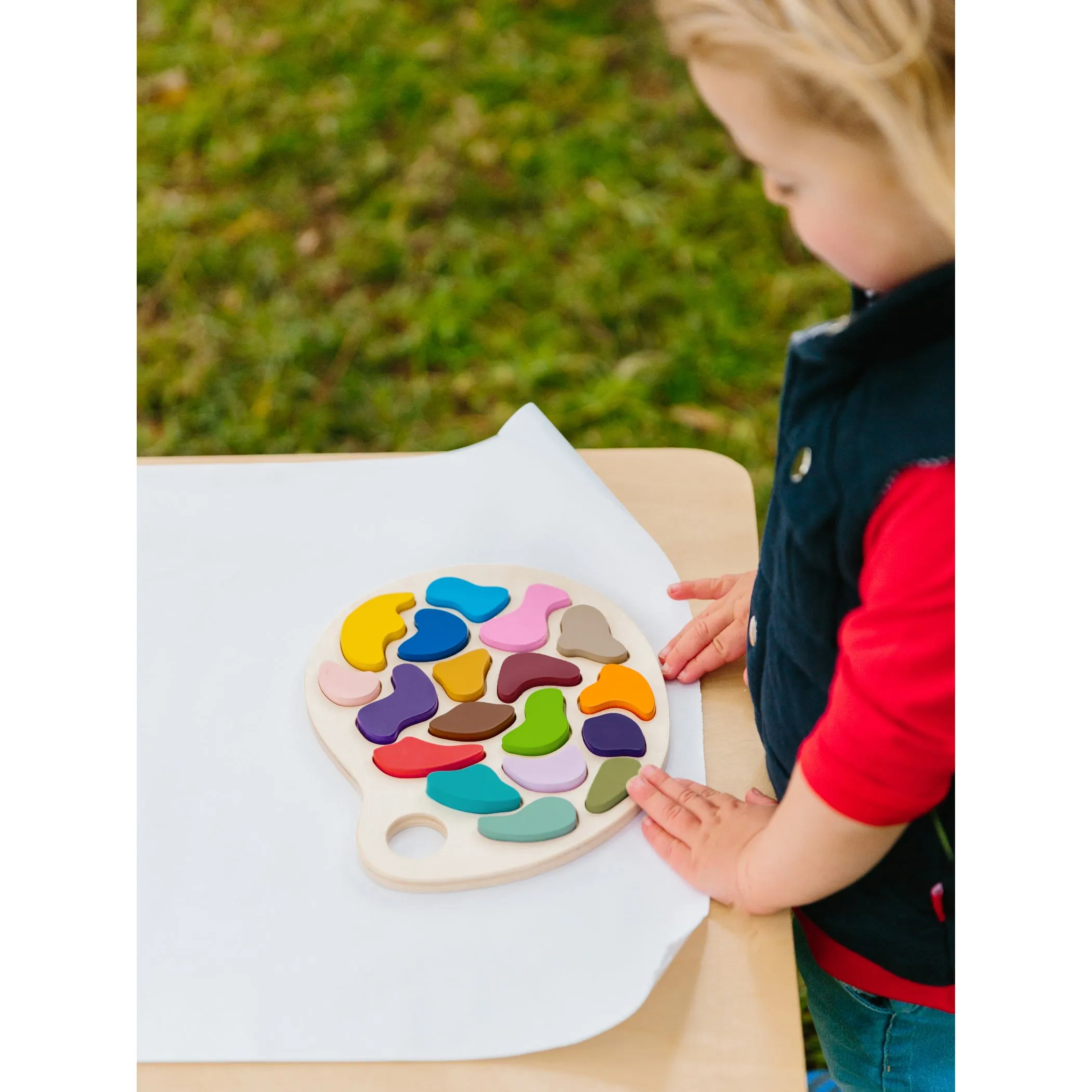 The Freckled Frog Colorful Artist Palette Wooden Puzzle - 19 pc