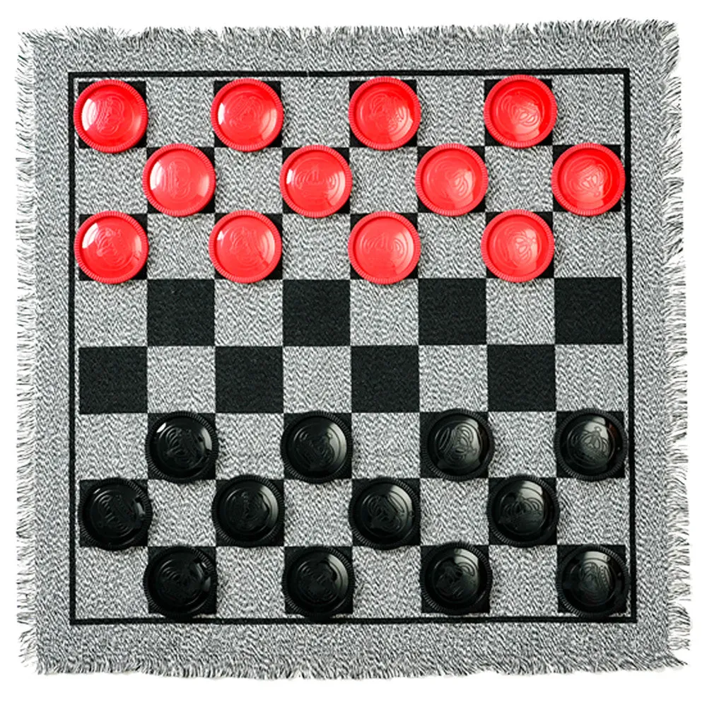Trimate 3-In-1 Jumbo Checkers & Tic Tac Toe Game - 25.6" Square Rug Set