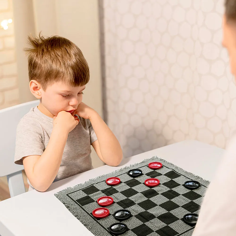 Trimate 3-In-1 Jumbo Checkers & Tic Tac Toe Game - 25.6" Square Rug Set